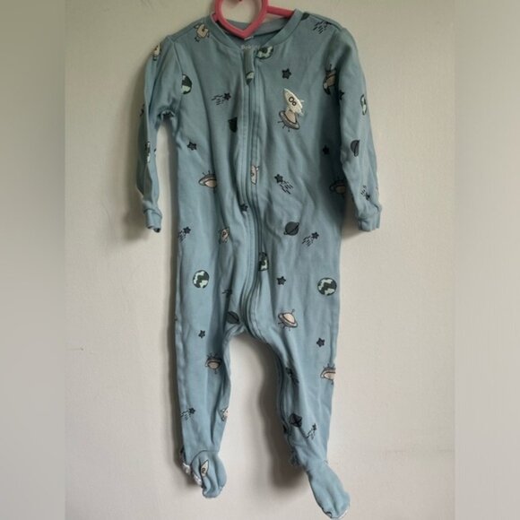 PekkleBabyUnisexBoyOrganicCottonSleeperPyjamasSpaceBlue18Months - Picture 1 of 4
